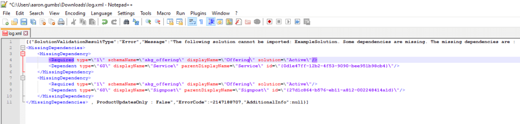 A screenshot of Notepad++ with XML Tools plugin installed. The file shown here is using 'pretty format' to make the code readable.