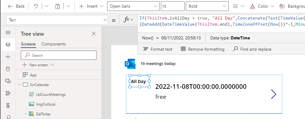 A screenshot of the Power App's "All Day" identifier within the Gallery.
