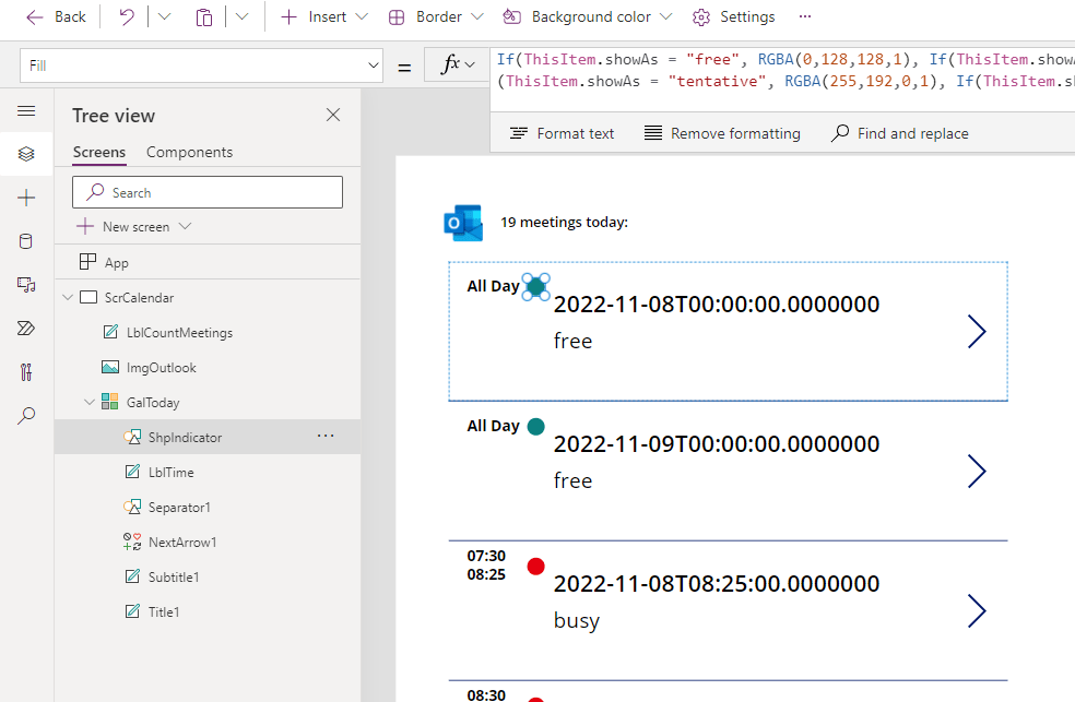 A screenshot of the new visual indicator for Outlook meeting status next to the time indicator.