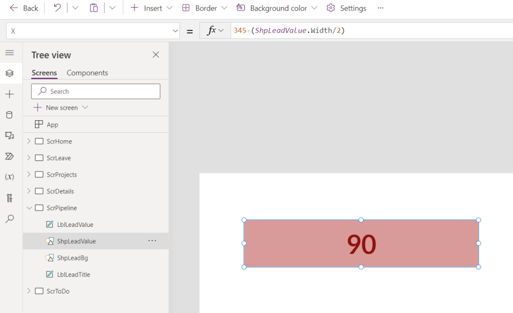A screenshot of the final version of the bar, which is the same as the above screenshot, except that it shows the formular with the X Property.